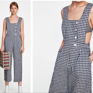 ZARA - Gingham Overall Jumpsuit Blue, XS